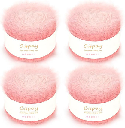 Coopay Ombre Yarn for Crocheting and Knitting - 4 Pack Dual Gradient Yarn Cake with Plush of 100g/3.52oz - 190m/207yds - 38% Wool, 40% Nylon, 22% Acrylic for Sweaters, Hats, Scarves (Pink Cherry)