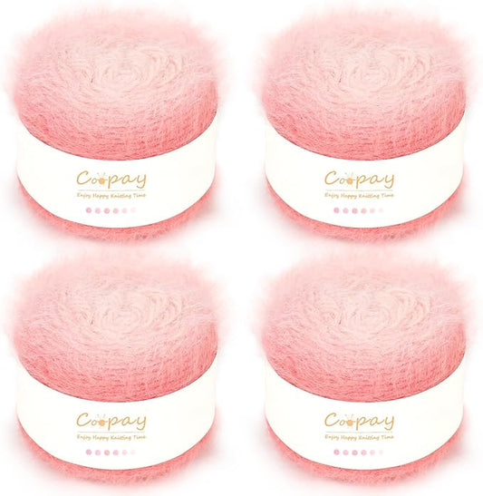 Coopay Ombre Yarn for Crocheting and Knitting - 4 Pack Dual Gradient Yarn Cake with Plush of 100g/3.52oz - 190m/207yds - 38% Wool, 40% Nylon, 22% Acrylic for Sweaters, Hats, Scarves (Pink Cherry)