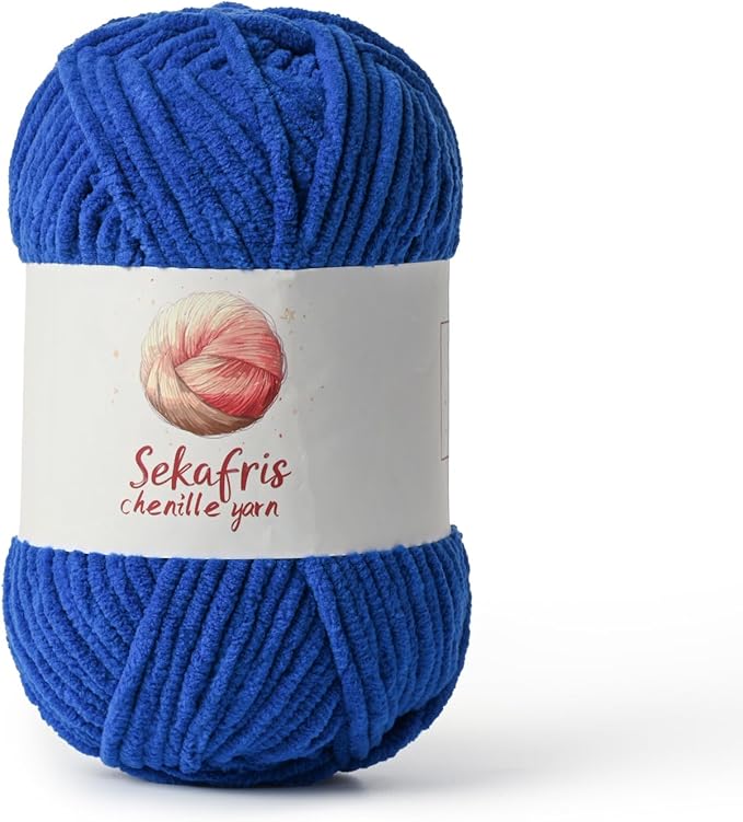 Sapphire Blue Chunky Chenille Yarn for Crocheting, Bulky Velvet Yarns for Crochet, Baby Yarn for Crocheting Soft Blanket, 131yds /3.53 oz Fluffy Amigurumi Crochet Yarn