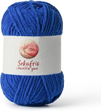 Sapphire Blue Chunky Chenille Yarn for Crocheting, Bulky Velvet Yarns for Crochet, Baby Yarn for Crocheting Soft Blanket, 131yds /3.53 oz Fluffy Amigurumi Crochet Yarn
