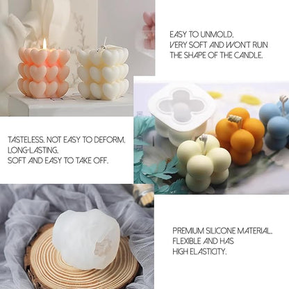 EuTengHao Silicone Candle Molds Set for Candle Making with Candle Wicks, 3D Silicone Mold for Soy Wax, Soap, Cake, Dessert DIY Scented Candle Craft Making