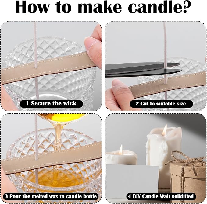 100Pcs Candle Wicks with Base, 8 Inch ECO Candle Wicks for Candles Making, Cotton Thick Wood Wick for Soy Candles DIY Crafts