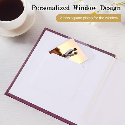 Mublalbum Small 4x6 Photo Album Linen Cover with Memo Areas Photobook Pictures Book Holds Vertical Pockets for Wedding Family Baby and Vacation (Purple)