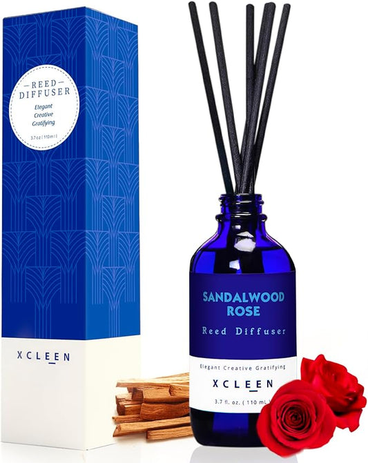 Xcleen Reed Diffuser Set, Sandalwood Rose Scented Oil Diffuser with Sticks, Home Fragrance Reed Diffusers for Bathroom Shelf Decor & Air Fresheners