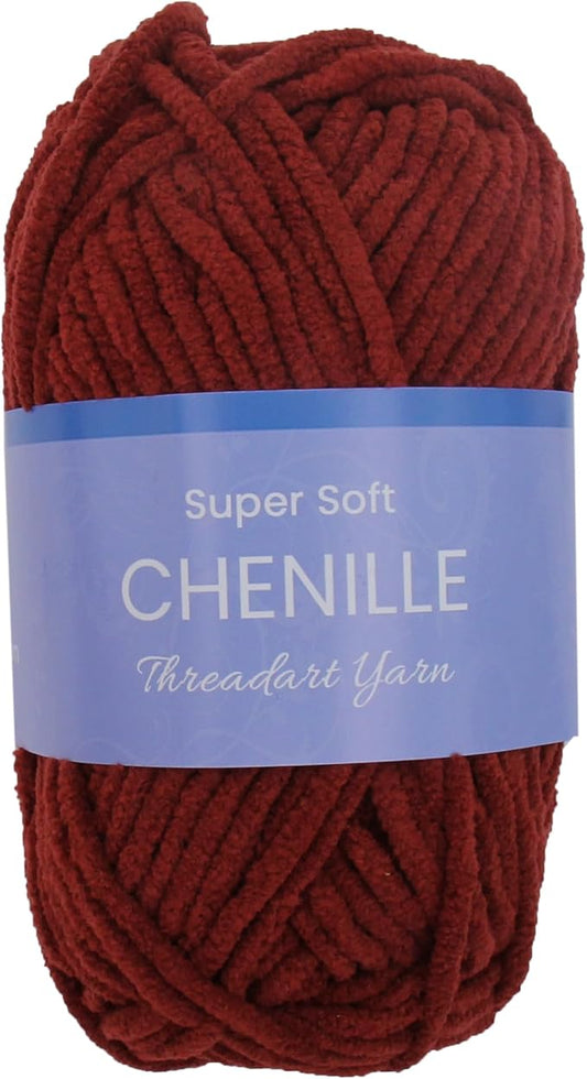 ThreadArt Chenille Yarn for Crocheting, Knitting, Amigurumi, Super Soft Plush Velvet Yarn - 50 Gram 60 yds #5 Fluffy Yarn Skeins - Burgundy 30