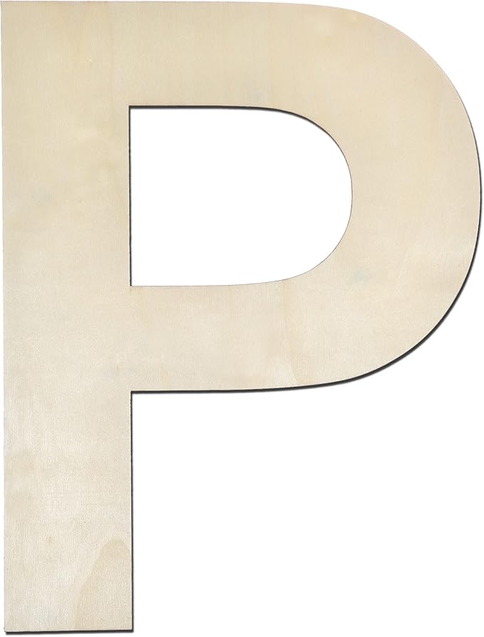 12 Inch Wooden Letter P, 1/4 Inch Thick Large Unfinished Wood Letter for Home Wall Decor, DIY Crafts