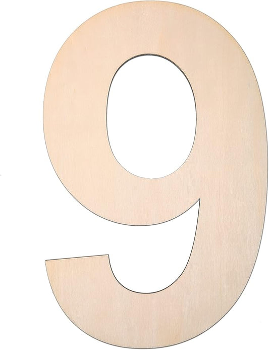 12 Inch Wooden Number 9, 1/4 Inch Thick Large Unfinished Wood Letter for DIY Crafts Home Wall Decor