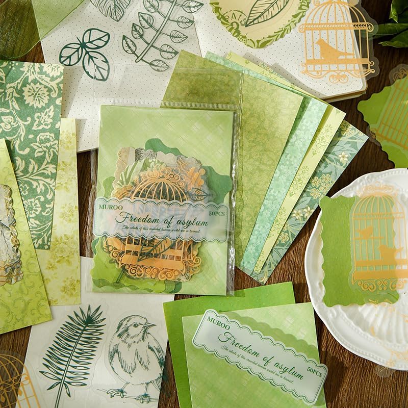 Diuhofart Scrapbooking Supplies Kit, Vintage Botanical Aesthetic Scrapbook Kit Collage Materials for Junk Journal Supplies, Scrap Booking, Journaling, Card Making (Green Forest) - Image 5