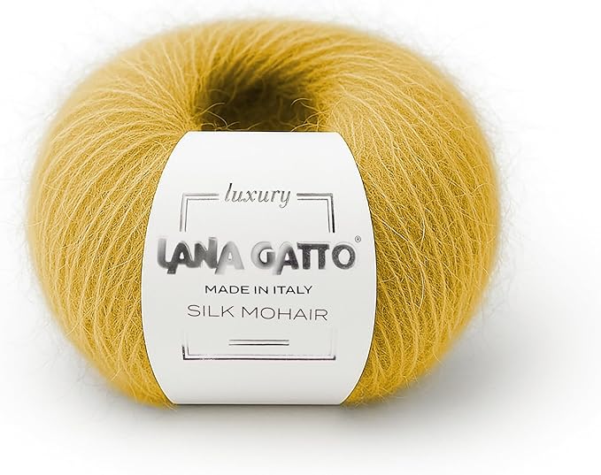 2 Skeins, Silk Mohair Luxury Yarns, Premium and Soft Blend for Knitting and Crocheting, Made in Italy (Yellow - 14531, 2)