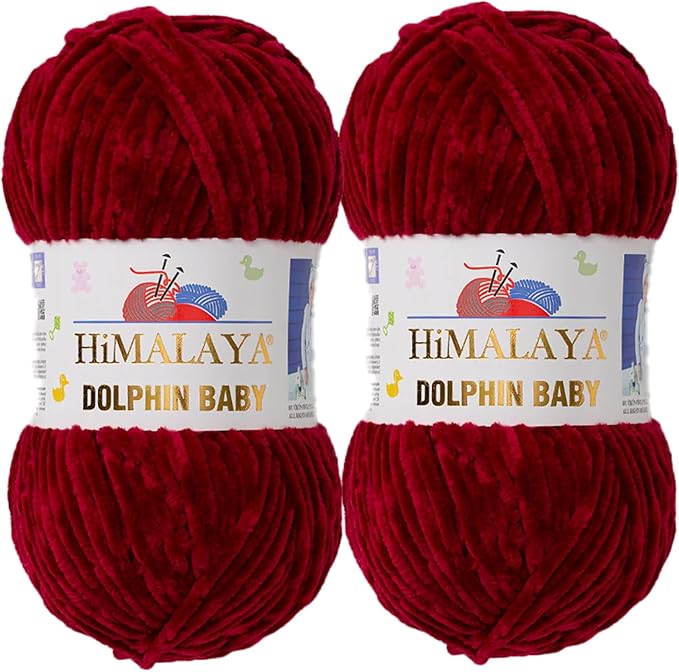 2 Skein/Pack Himalaya Dolphin Baby Chenille Yarn, Each Ball 100 gr (3.5 oz), 120 m (132 Yards), 100% Polyester, Super Bulky Baby Blanket Velvet Amigurumi Yarn, 80322 - Burgundy