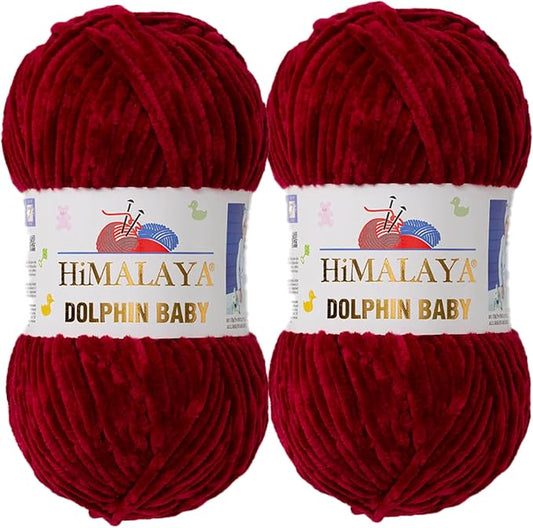 2 Skein/Pack Himalaya Dolphin Baby Chenille Yarn, Each Ball 100 gr (3.5 oz), 120 m (132 Yards), 100% Polyester, Super Bulky Baby Blanket Velvet Amigurumi Yarn, 80322 - Burgundy
