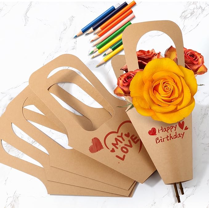 Cyblinia 20 Pcs Flower Bouquet Gift Bags with Handle - Valentine Floral Gift Bags for Florist Shop Packaging Supplies