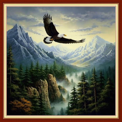 Disxvivy Cross Stitch Stamped Full Embroidery Kits DIY 11CT Cotton Thread Printed DIY Needlepoint Kits Craft Needlework Set Cross-Stitch Stamped Sets-Eagle Scenery 18x18 inch