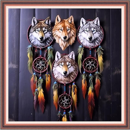 Joyhoor Cross Stitch Kits for Beginners Stamped Cross-Stitch Supplies Needlework preprint Embroidery Kits for Adults DIY Needlepoint Kits Embroidery Patterns 11CT-Wolf Wind Chime 18.x18 inch
