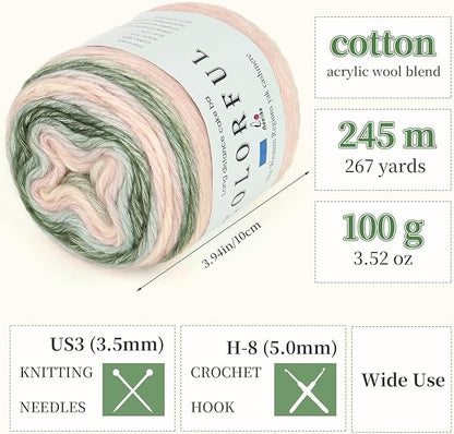 Aeelike Cake Yarn for Crocheting, 3 Skeins Gradient Yarn 100g (3.52 oz) 245m (267 Yards) # 3 Light Weight, Soft Ombré Yarns Fairyland Yarns Rainbow for Making Colorful Crafts, Pink Green Gradient