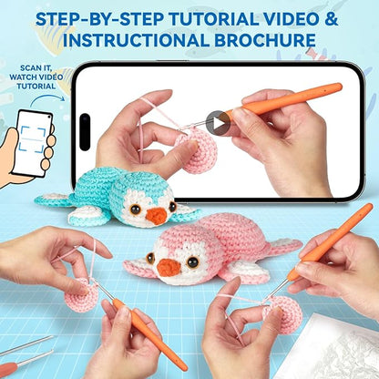 MOREJMTT Crochet Kit for Beginners Animal,Crochet Animal Kits,Crocheting Kit for Starters,Learn to Crochet with Step-by-Step Video Tutorials,Beginner Crochet Kits for Adults(sea Turtle)
