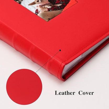Vienrose Photo Album 4x6 300 Photos with Memo Area Leather Cover Large Capacity Slip-in Pictures Book for Wedding Baby Vacation, Red