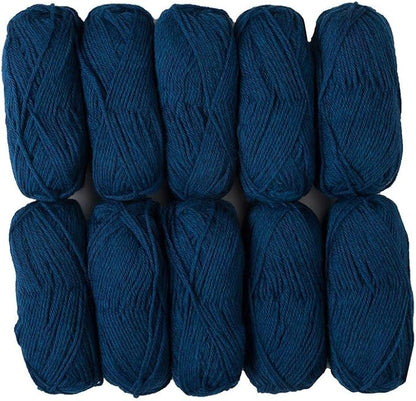 Knit Picks Wool of The Andes Yarn Pack - 10 Skeins of Blue 100% Wool Worsted Weight Yarn (Sapphire Heather)