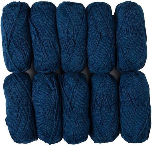 Knit Picks Wool of The Andes Yarn Pack - 10 Skeins of Blue 100% Wool Worsted Weight Yarn (Sapphire Heather)