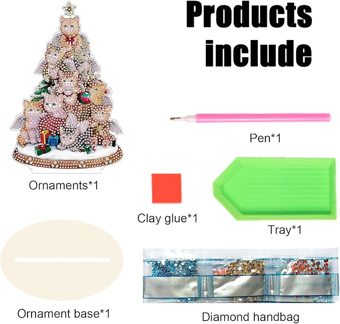 Tontut Diamond Painting Desktop Decoration, Cat Christmas Tree 5D DIY Special Diamond Art Decoration Kit for Adults, Office Desktop or Christmas Holiday Arrangement Crafts