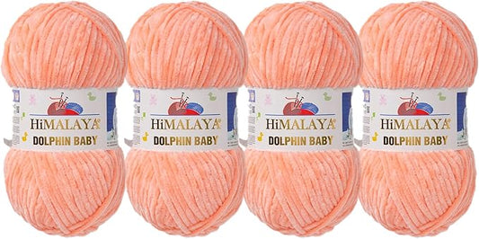 4 Skein/Pack Himalaya Dolphin Baby Chenille Yarn, Each Ball 100 gr (3.5 oz), 120 m (132 Yards), 100% Polyester, Super Bulky Baby Blanket Velvet Amigurumi Yarn, 80323 - Salmon