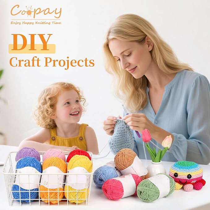 Coopay Skinny Chenille Yarn for Crocheting and Knitting, 12 Pack of 50g/1.76oz - 1764yd Total, Soft Fluffy Crochet Yarn of Baby Weights - Suitable for Baby Blankets, Plush Toys - (Black and Grey)