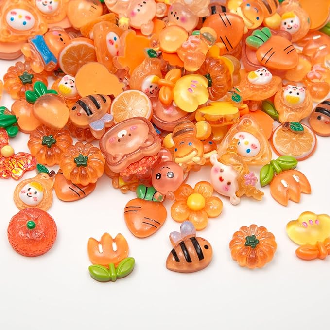 60pcs Slime Cute Set for Crafts, Resin Charms Set Ornament Scrapbooking, 3D Flatback Cute Charms for Embellishments Scrapbook and Mini Decorations (Orange)