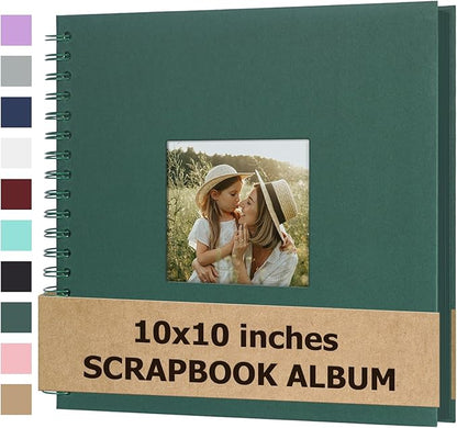 Scrapbook Album 10x10 Inches Photo Album Hardcover Kraft with Window Scrap Book Blank Memory Book for Baby Wedding Guest Book Couples Graduation Travel DIY Anniversary, 100 Pages Green