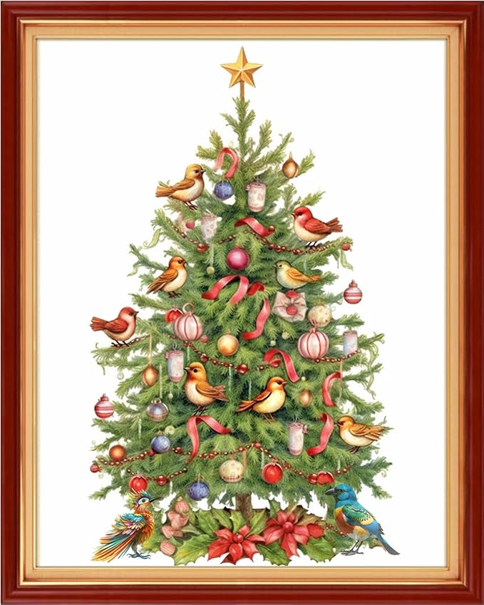 Foxhool Stamped Cross Stitch Kits,11CT Printed Cross Stitch Pattern Full Embroidery Kits for Beginner Needlepoint Kits-Christmas Tree 16x20 inchs