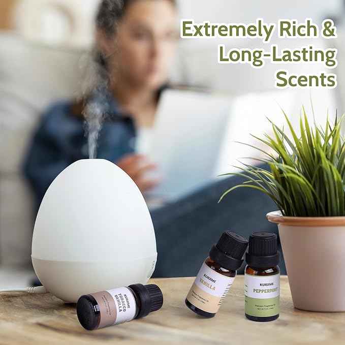 KURJIME Essential Oil Set, Earthy Scents Fragrance Oil Essential Oils for Diffuser Oil Scents | Peppermint, Frankincense, Vanilla, Helichrysum, Neroli, Tobacco Vanilla Scented Oils, 6x10ml