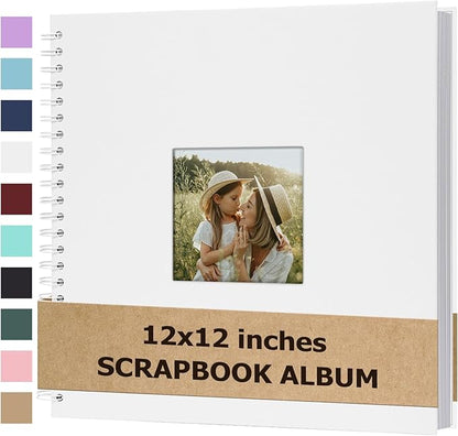 Scrapbook Album 12x12 Inches Photo Album Hardcover Kraft with Window Scrap Book Blank Memory Book for Baby Wedding Guest Book Couples Graduation Travel DIY Anniversary, 100 Pages White