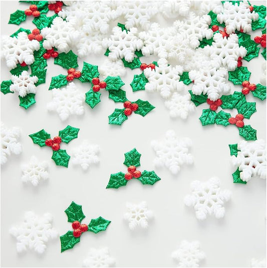 160PCS Mini/Small/Miniature Christmas Decorations for DIY Crafts Include Resin Charms Snowflakes&Holly Leaves Berries, Christmas Floating Vase Filler, Xmas Ornaments Decor for Wreath Tree Gift Tag