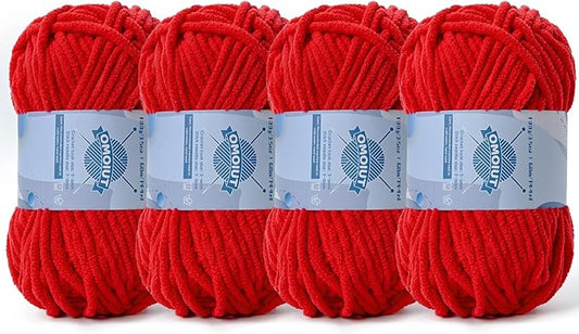 Chunky Chenille Yarn for Crocheting，Baby Yarn for Crocheting Soft Blankets，Bulky Yarns for Crochet Amigurumi，4×100g (4×74.3yds) Fluffy Velvet Yarns for Hand Knitting (4 Red)
