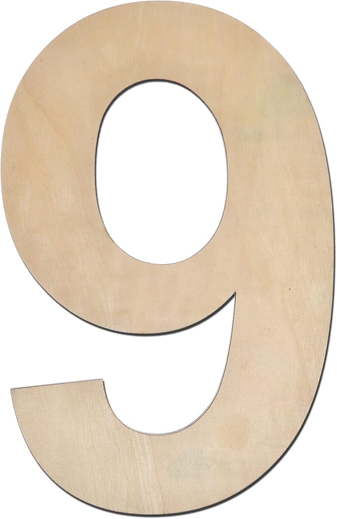 12 Inch Wooden Number 9, 1/4 Inch Thick Large Unfinished Wood Number for Home Wall Decor, DIY Crafts