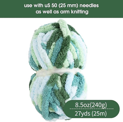 Chunky Chenille Yarn for Hand Knitting 8 Jumbo Pack Jumbo Chunky Yarn for Hand Soft Blanket Knitting, Bulky Thick Fluffy Yarn for Crocheting (Sea of Clouds)