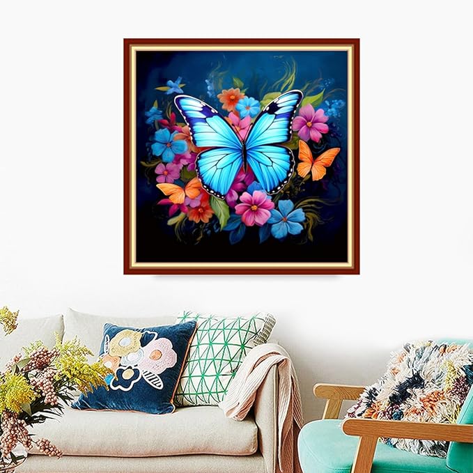 Foxdiviy Stamped Cross Stitch Kits Full Range of Embroidery Needlework Starter Kits for Beginners Adults 11CT Embroidery Patterns Art Crafts DIY Needlepoint Kits-Butterfly Flowers 18x18 inch
