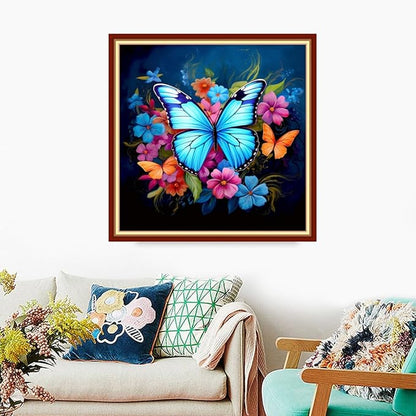 Foxdiviy Stamped Cross Stitch Kits Full Range of Embroidery Needlework Starter Kits for Beginners Adults 11CT Embroidery Patterns Art Crafts DIY Needlepoint Kits-Butterfly Flowers 18x18 inch