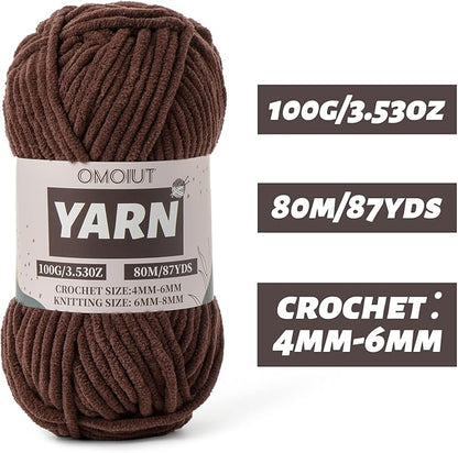 Dark Coffee Fluffy Chenille Yarn for Crocheting - Baby Yarn for Crocheting Soft Blanket - (100g/87.4yds) Crochet Amigurumi Chunky Yarns - Super Bulky 5 Velvet Yarns