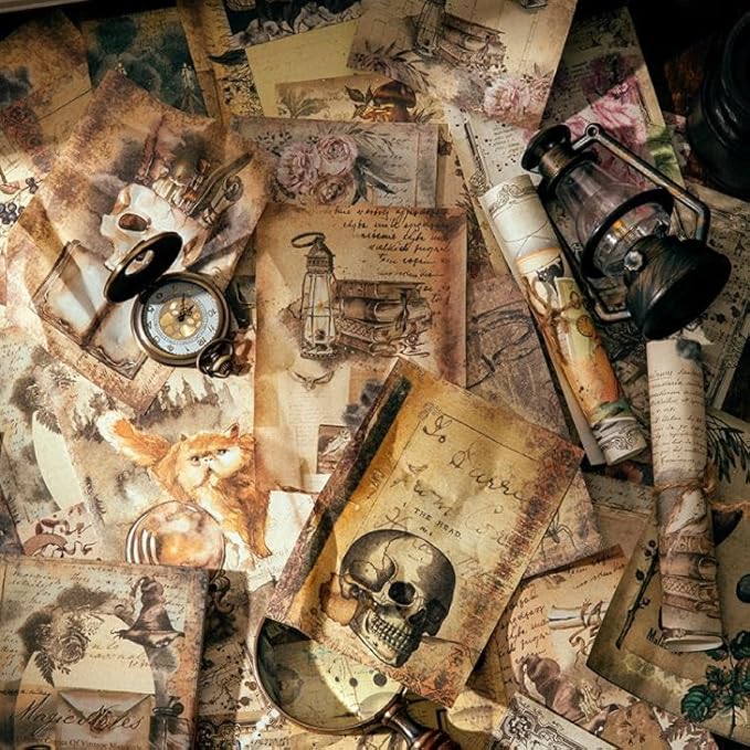 100 Pcs Vintage Scrapbook Paper Set for Junk Journal, Bullet Journaling, Collage DIY, Antique Ephemera Writing Paper for Scrapbooking and Crafts