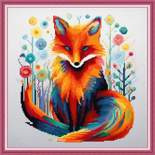 Joyhoor Cross Stitch Kits for Beginners Stamped Cross-Stitch Supplies Needlework preprint Embroidery Kits for Adults DIY Needlepoint Kits Embroidery Patterns 11CT-Colorful Fox 18.x18 inch