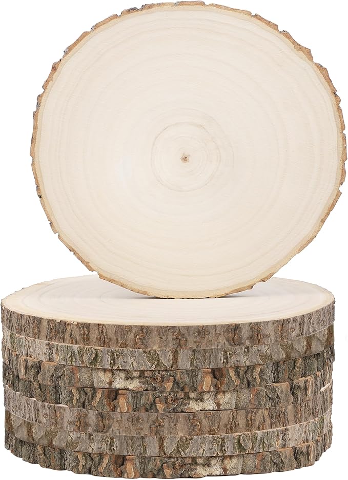 8 Pcs Large Unfinished Wood Slices, 6-7 Inches Wood Slabs for Centerpieces Natural Wooden Circle, DIY Wood Centerpieces for Tables Wedding Party Door Sign Decor
