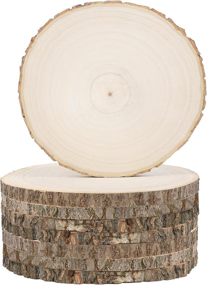8 Pcs Large Unfinished Wood Slices, 6-7 Inches Wood Slabs for Centerpieces Natural Wooden Circle, DIY Wood Centerpieces for Tables Wedding Party Door Sign Decor