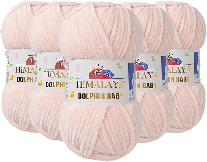 5 Skein/Pack Himalaya Dolphin Baby Chenille Yarn, Each Ball 100 gr (3.5 oz), 120 m (132 Yards), 100% Polyester, Super Bulky Baby Blanket Velvet Amigurumi Yarn, 80353 - Powder