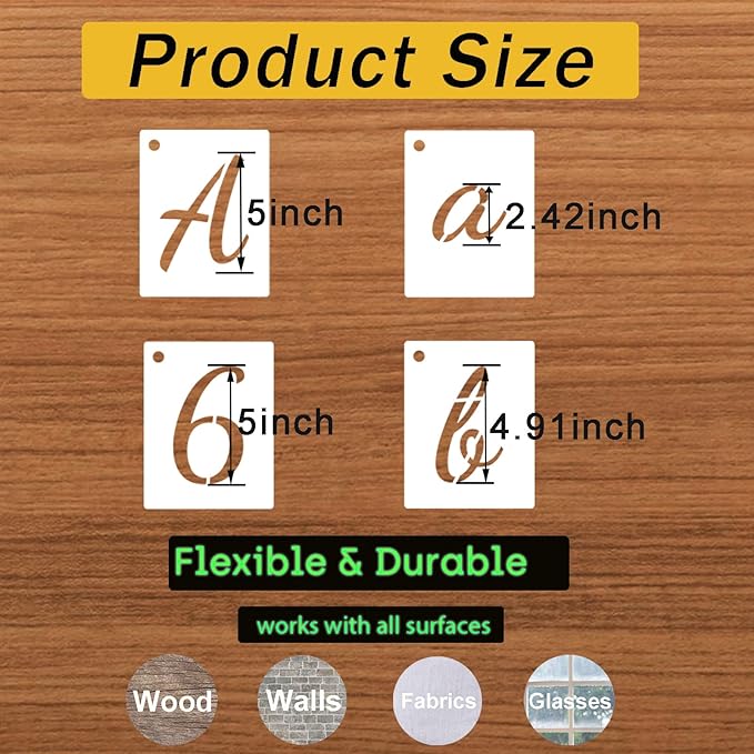 DZXCYZ 5 Inch Letter Stencils Kits, 66 Pcs Calligraphy Alphabet and Number Stencil for Painting on Wood, Reusable Plastic Art Craft Cursive Lettering Template Upper and Lower case