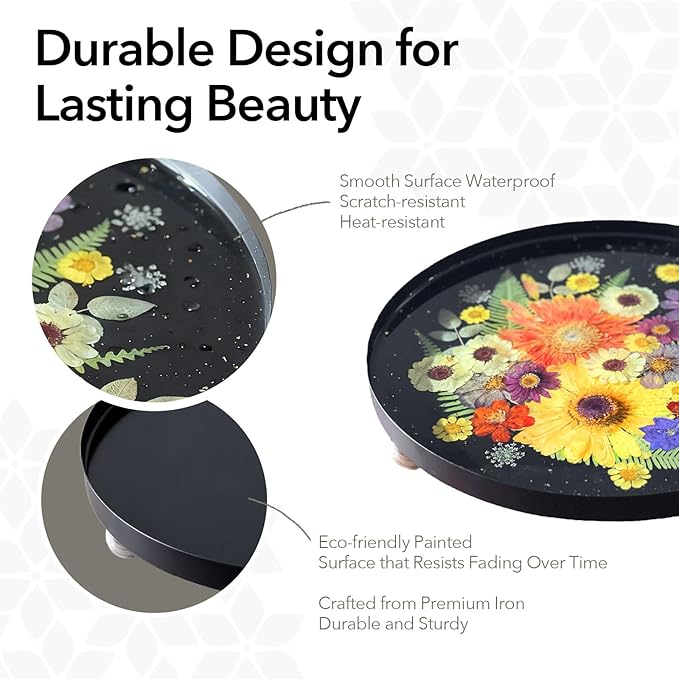 GooCare DIY Decorative Tray Craft Kit for Adult - Create Your Own Real Flower Tray with Epoxy Resin, Metal Tray for Vanity, Perfume, Key, Trinket Organizer, Table Decor (Black, Pro)