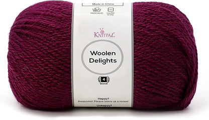 Woolen Delights Soft Wool Yarn for Crocheting, 3-Pack (522Yds / 300G), Free Patterns - #4 Medium Aran/Heavy Worsted Weight Wool Yarn for Knitting - Dark Burgundy