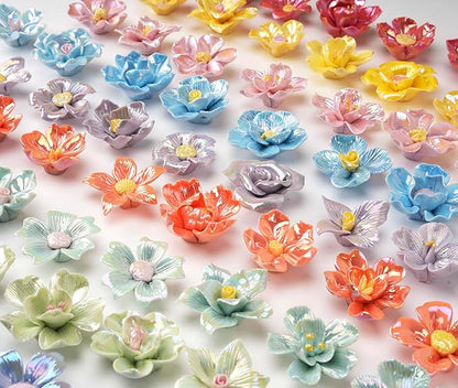 Lanyani 30 Pieces 3D Ceramic Mosaic Flowers for DIY Crafts, Various Shimmering Glaze Iridescent Bloom Petal Shaped Glass Tile for Mosaic Project and Decorations