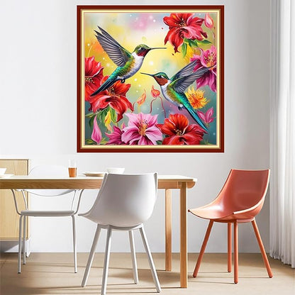 DMCVIVR Stamped Cross Stitch Kits for Beginners Adults Needlepoint Kits for Beginners Embroidery Kits for Adults Crossstitch Kit for Beginners 11CT-Hummingbird Flowers 18x18 inchs