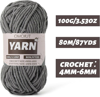 Fluffy Chenille Yarn for Crocheting - Baby Yarn for Crocheting Soft Blanket - 3 Pack of 100g/(87.4yds) Crochet Amigurumi Chunky Yarns - Super Bulky 5 Velvet Yarns (3 Dark Gray)