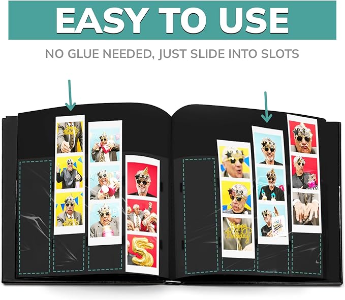 PBF (5 Pack) Photo Booth Album, Guest Book with 2x6 Clear Picture Inserts, Black Cover with Plastic Sleeves & Black Pages, Scrapbook Album for Photo Strips, Memory Book, Wedding, and Baby Showers